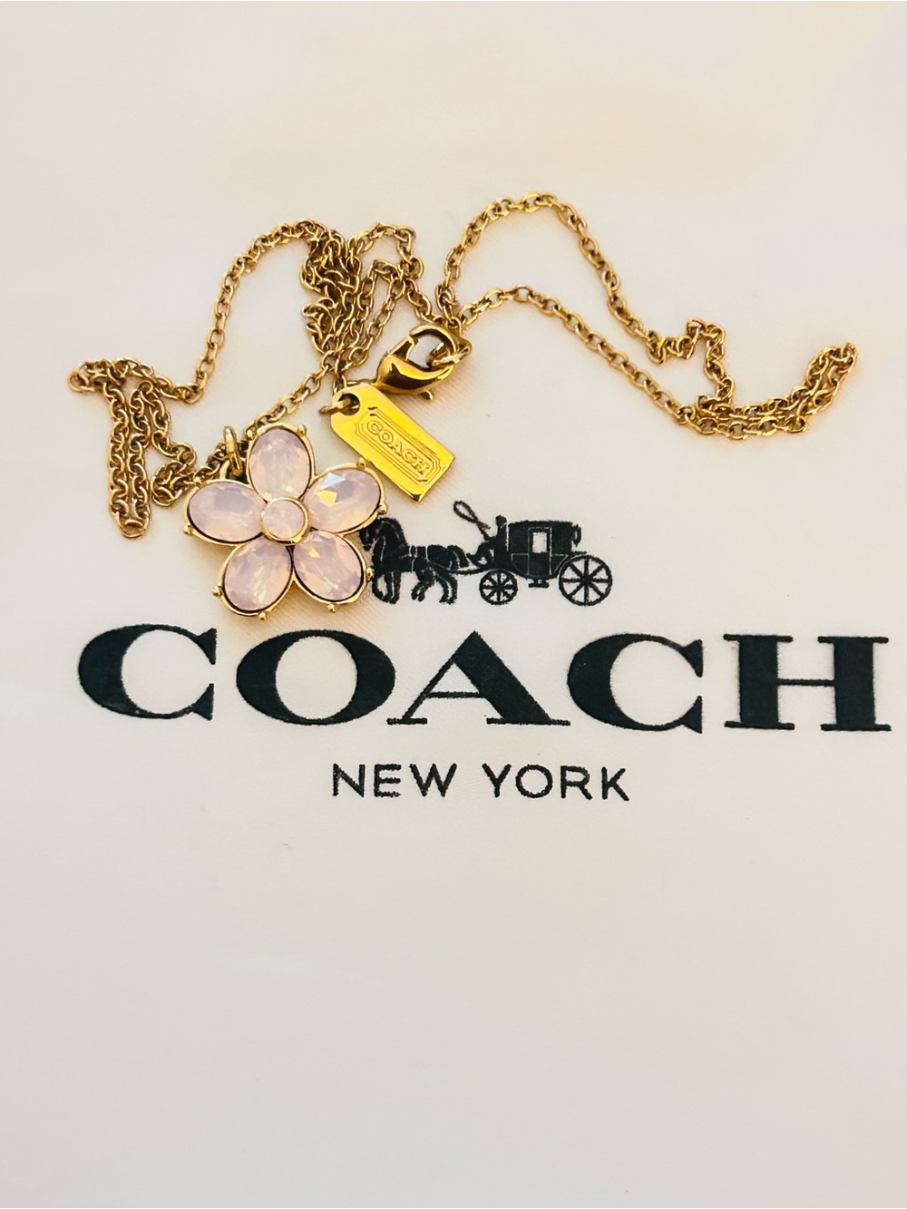 Coach Pink Flower Gold Tone Necklace - Picture 10 of 12